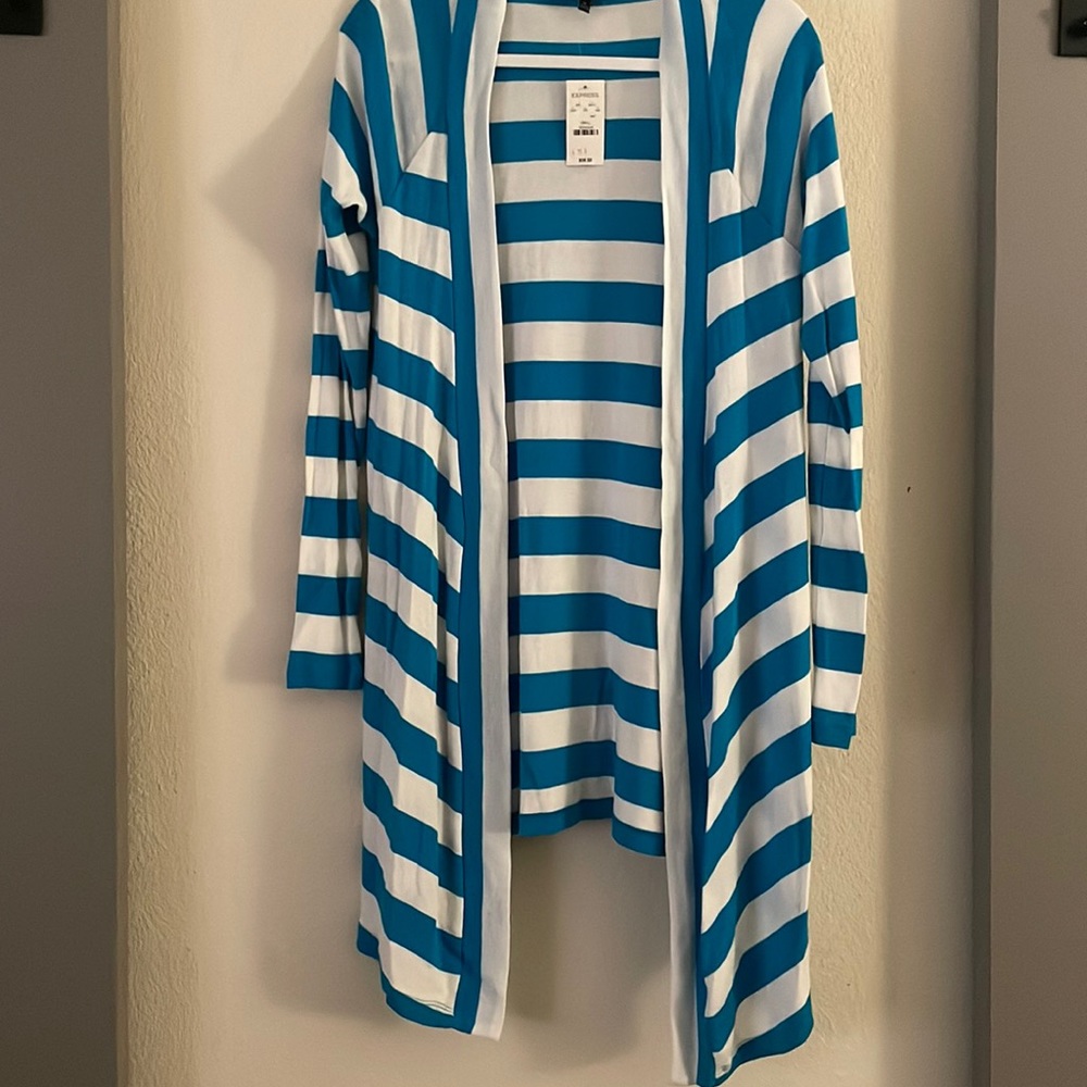Blue and white striped cardigan